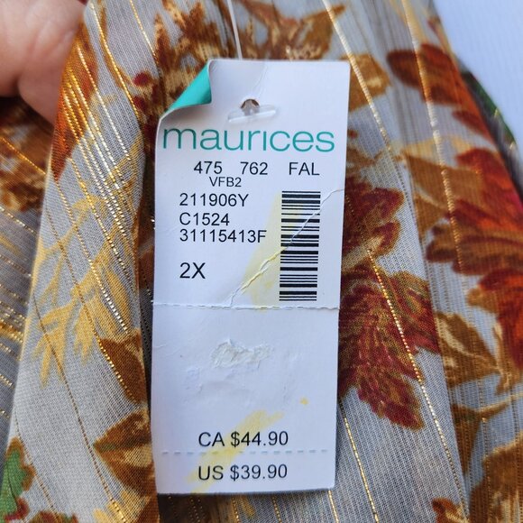 Maurices Plus Blouson Sleeve Blouse Metallic Sheer NWT Leaf Print Fall Autumn - Picture 12 of 16